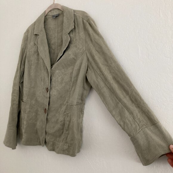 J Jill Linen Blend Green Button Front Jacket Floral Boho Lagenlook Size 10 - Picture 6 of 12